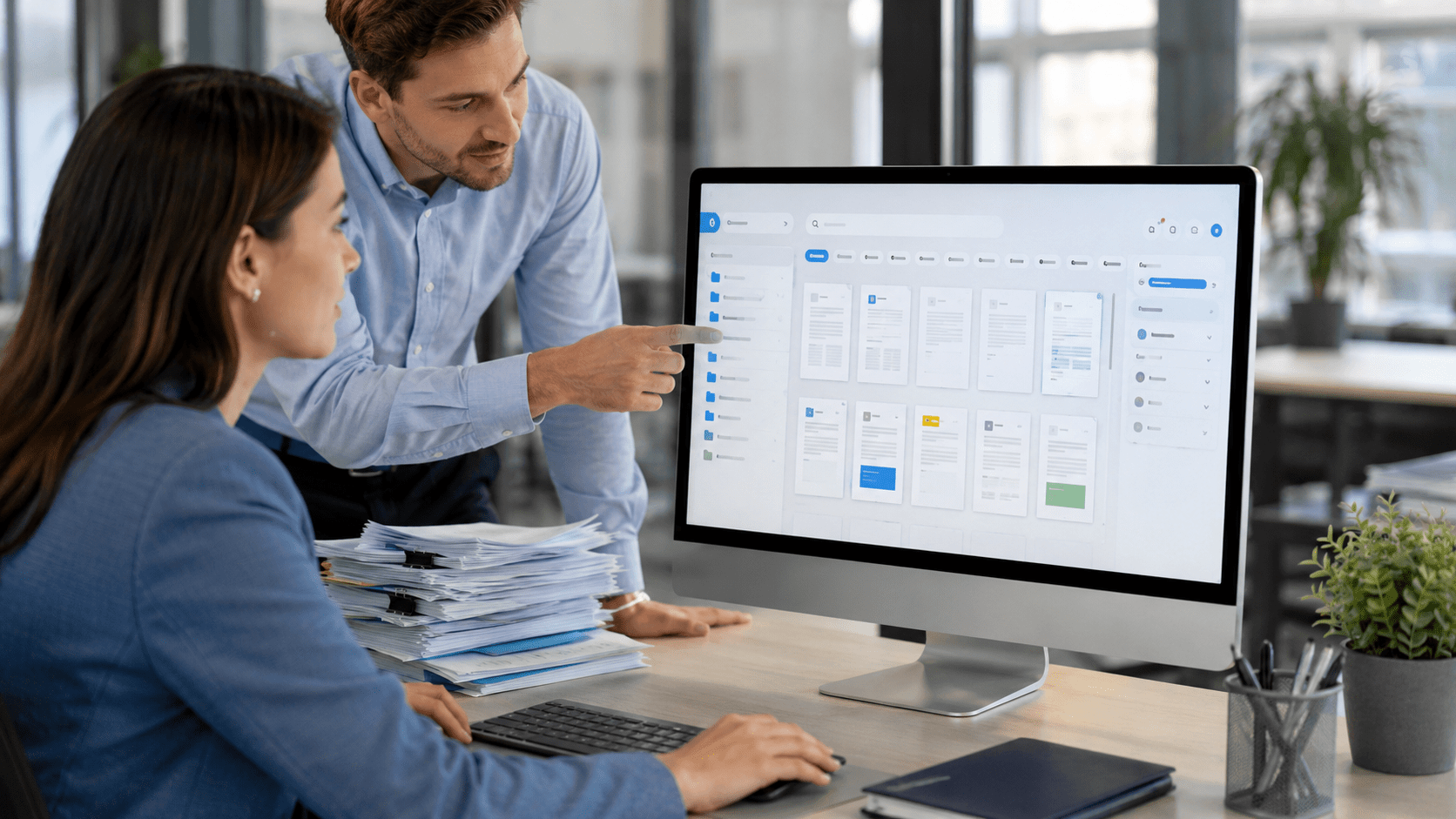 Team organizing documents digitally