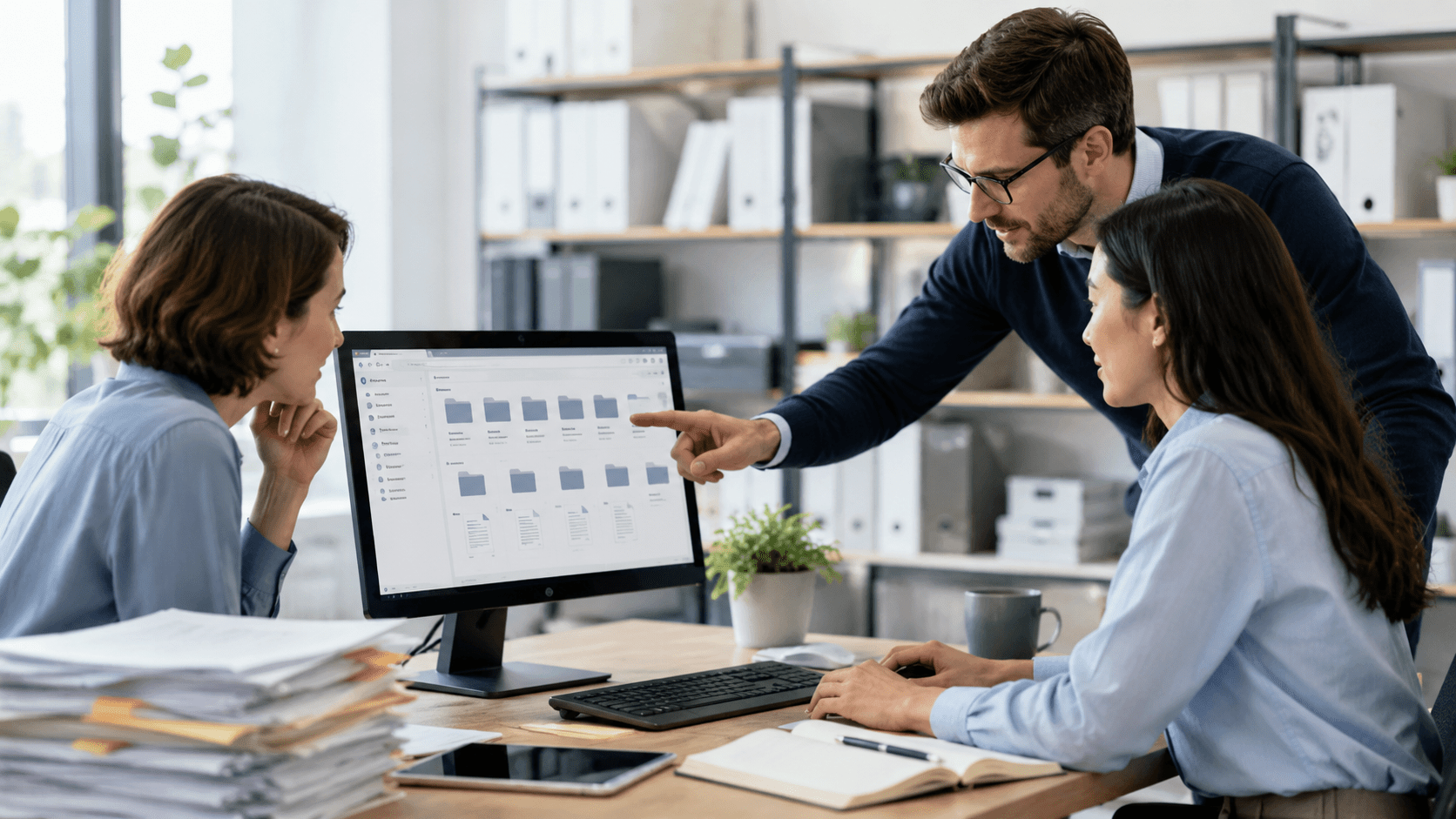Woman reviews document management tips