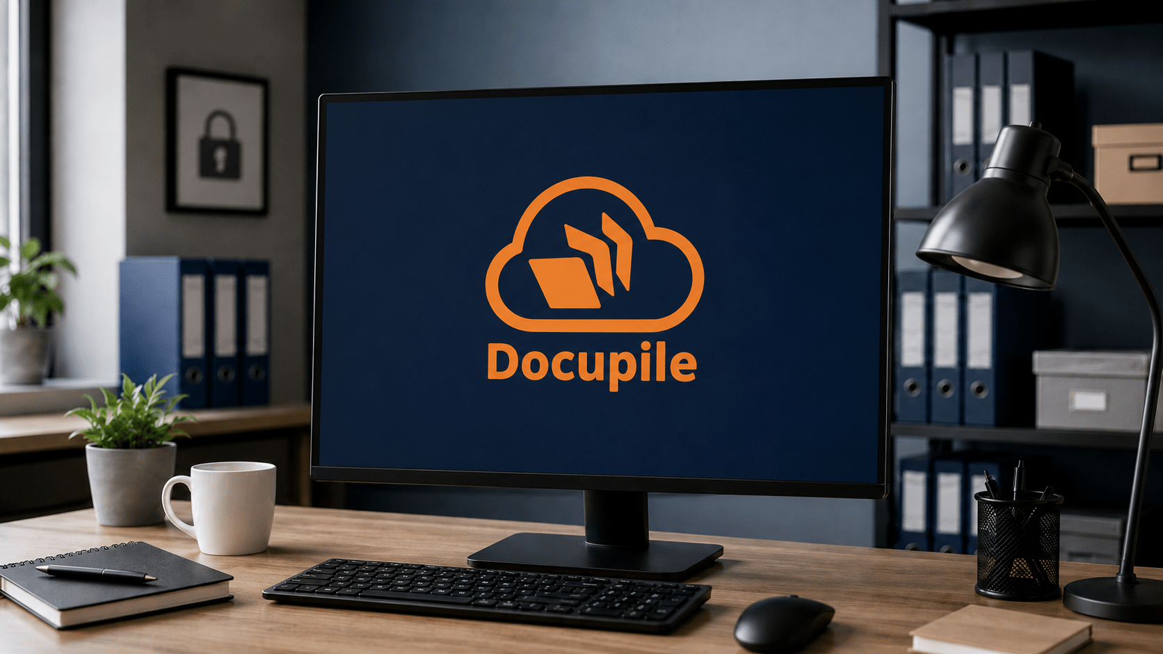 Docupile logo on monitor