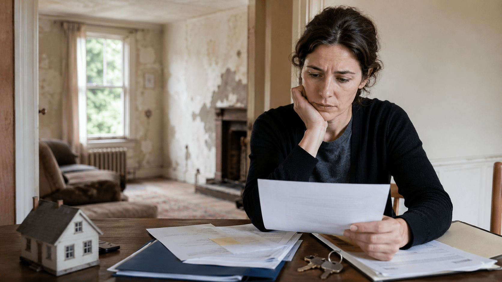 Woman reviews inheritance paperwork