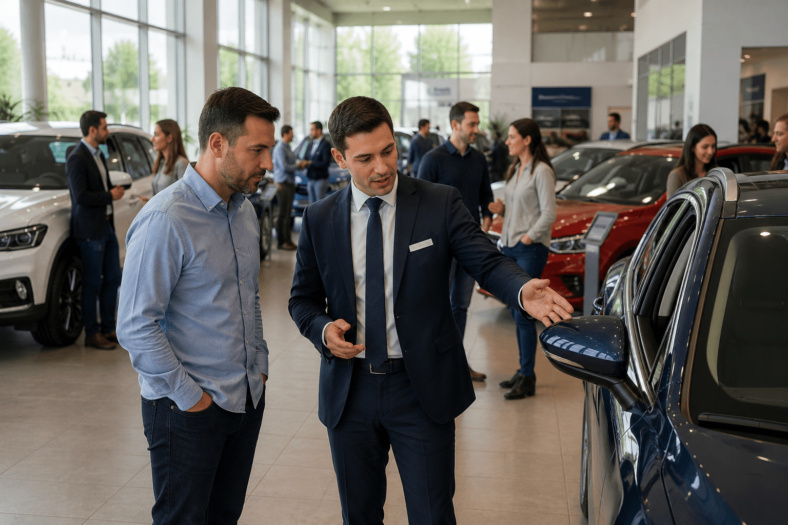 Customer viewing cars at dealership