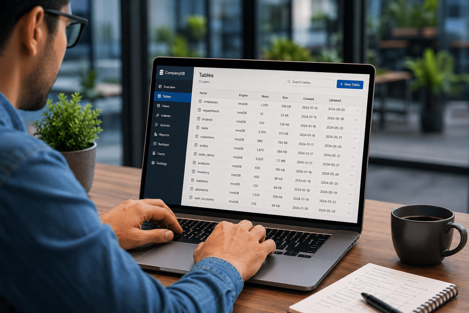 Modern database management workspace