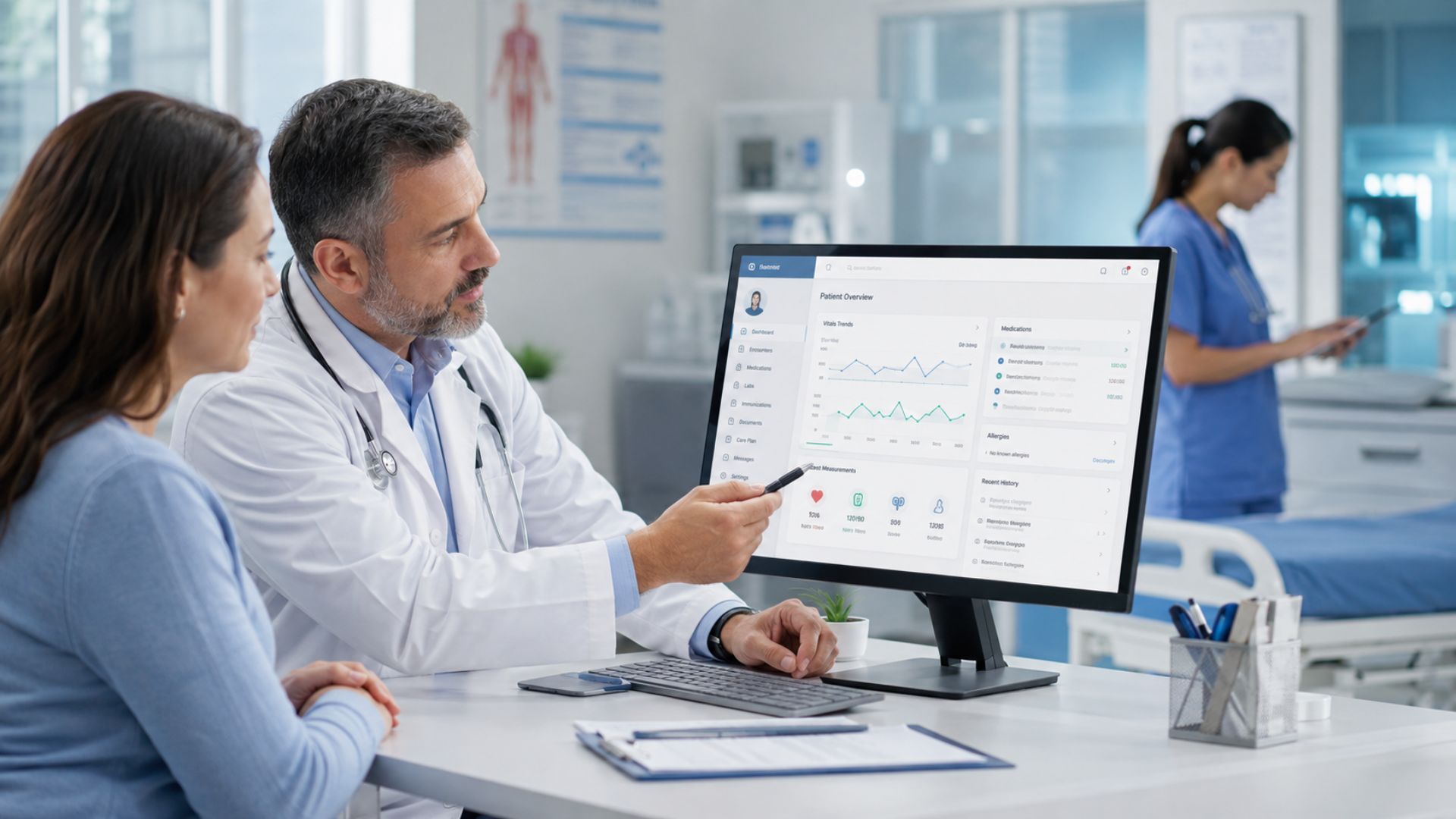 Doctor explaining EMR system to patient