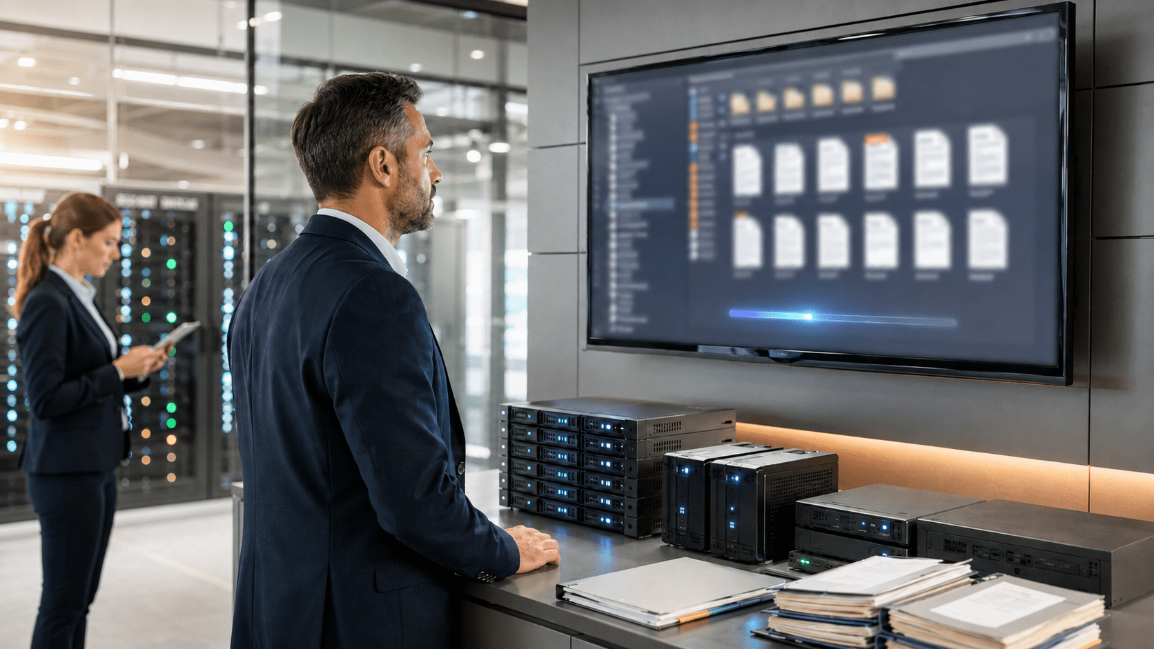 Specialist reviewing secure data recovery systems