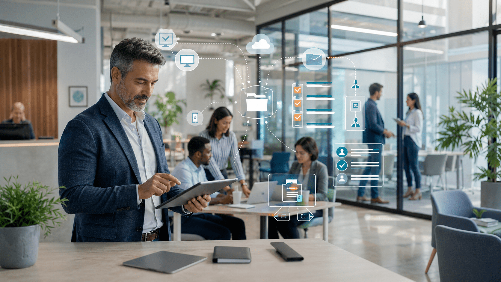 Growing business team using digital document management
