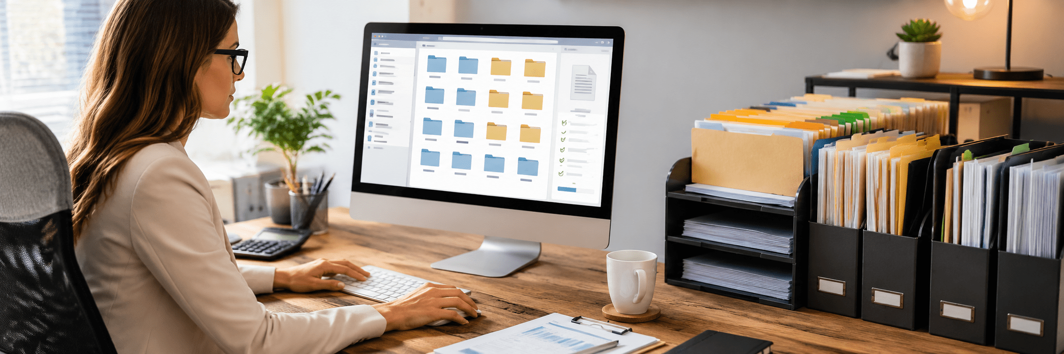 Accounting – Organized Files Accountant managing organized digital files.