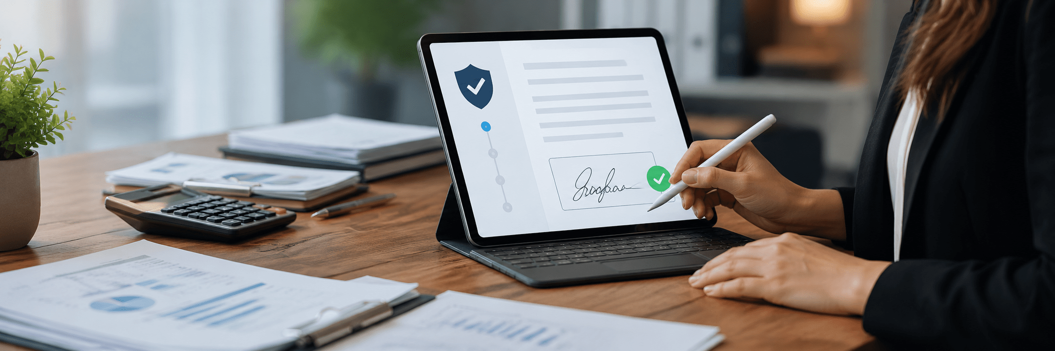 Secure eSignature Accountant signing a document digitally.