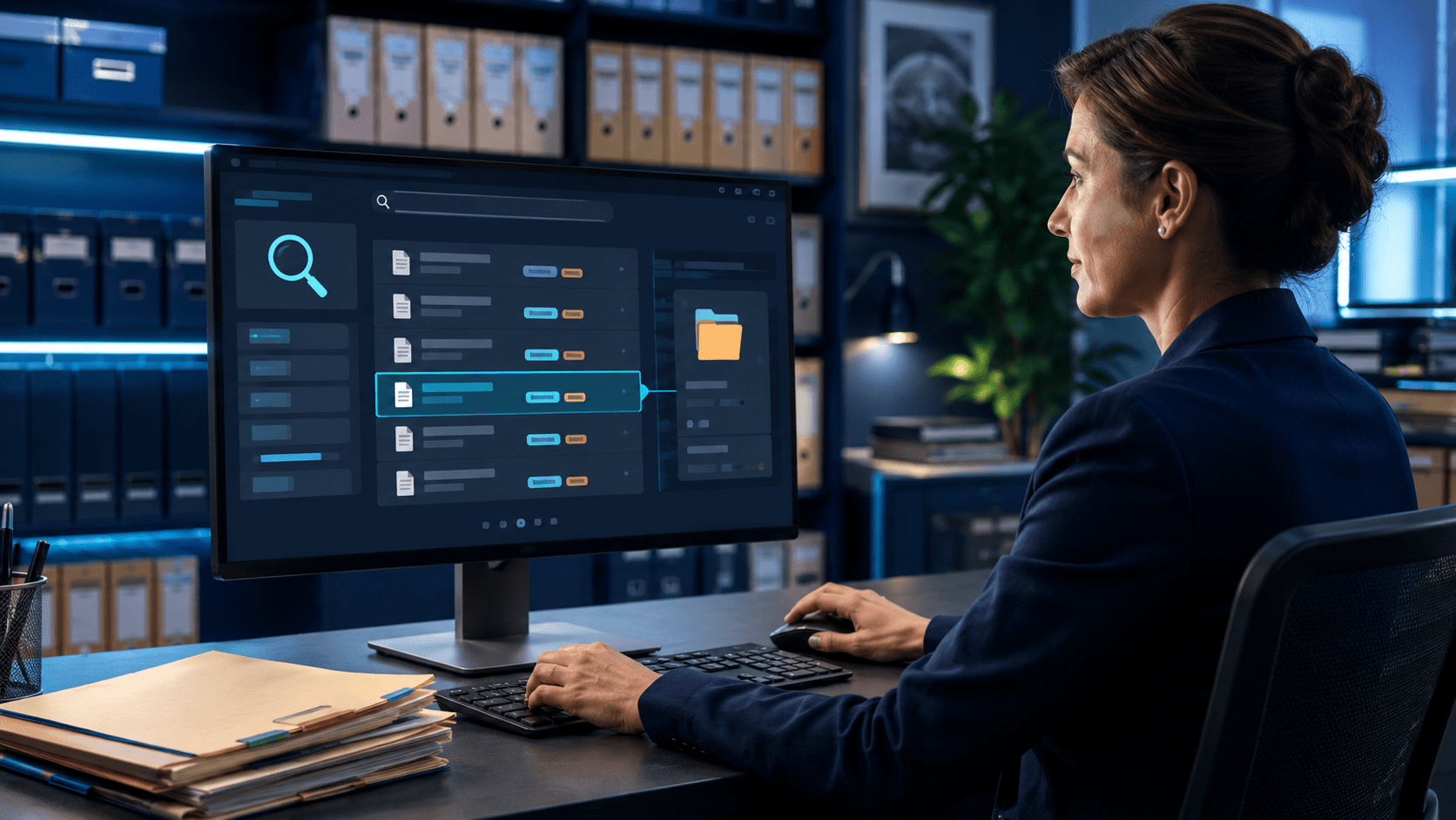 Advanced Document Search Specialist searching organized digital documents.