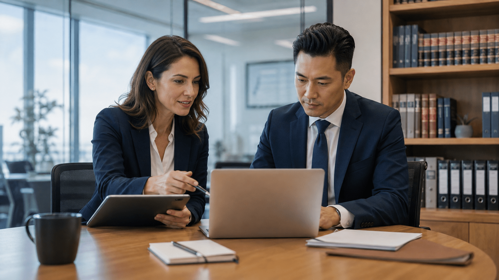 Simplified Legal Workflow Legal professionals managing documents digitally.
