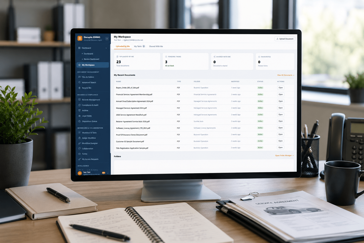 Document management challenges in an automotive business workspace with a centralized document dashboard.
