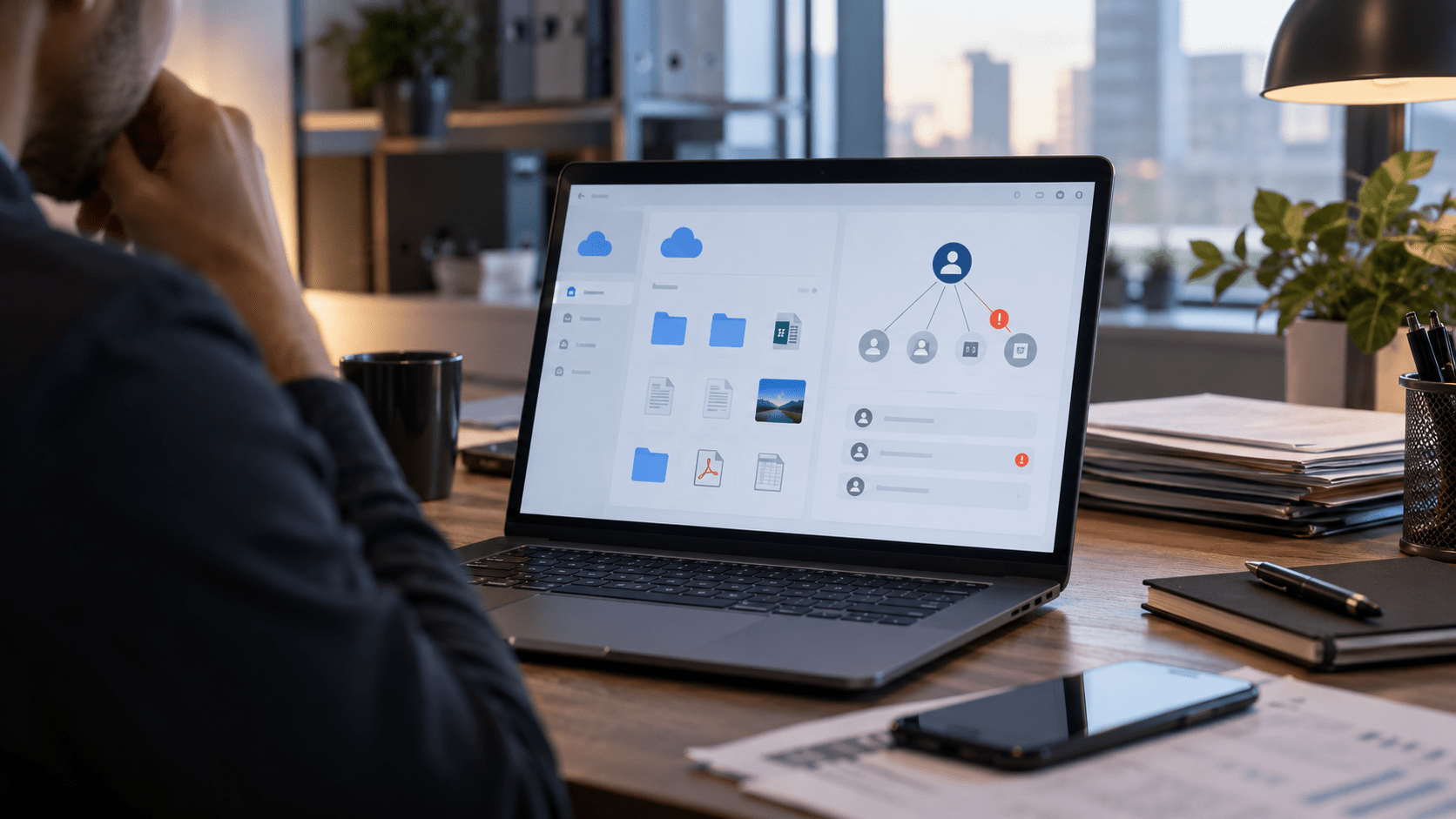 Cloud file access security dashboard on a laptop